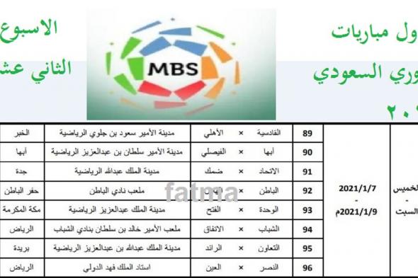 جدول مباريات الدوري السعودي 2021 القادمة الجولة 12 وترتيب دوري المحترفين السعودي