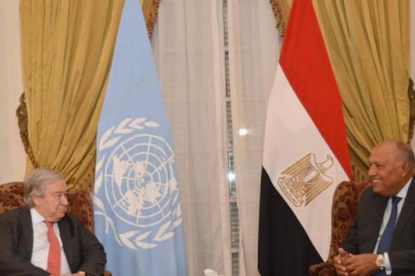 ‏جلسة مباحثات بين وزير الخارجية وجوتيريش فى قصر التحرير حول غزة