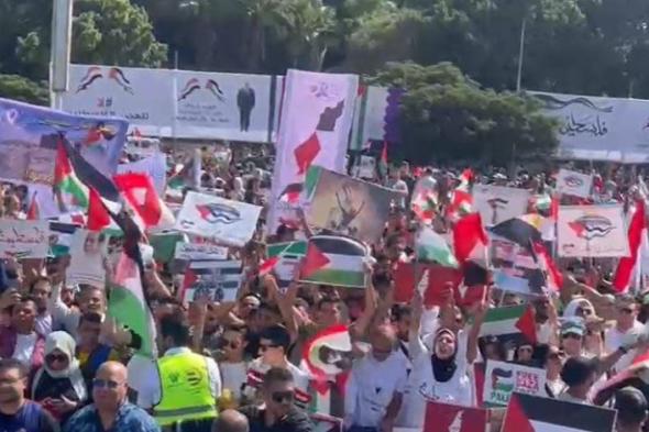 فلسطينى فى المسيرة التضامنية أمام المنصة: مصر لم تقصر ولن نتخلى عن أرضنا